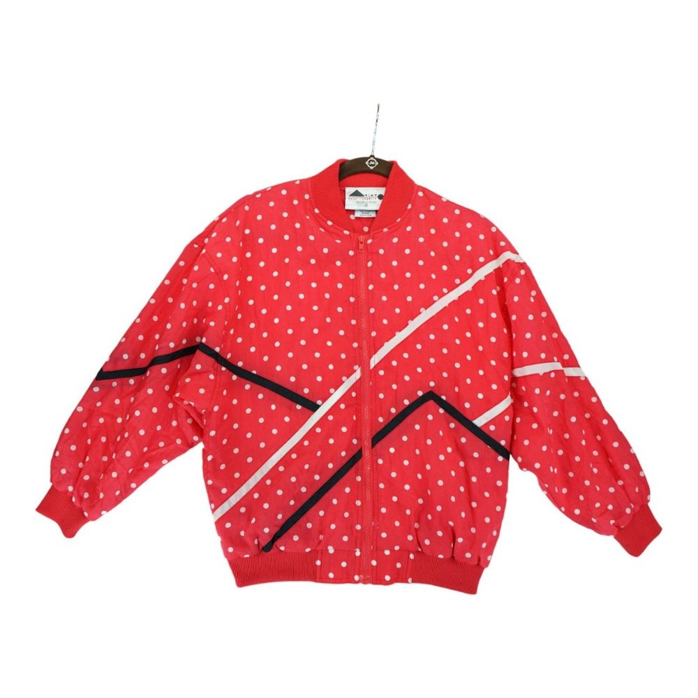 Vtg‎ 90’s Aviat Sportif France Sz PM Petites Polka Dot Bomber Jacket Retro Pink